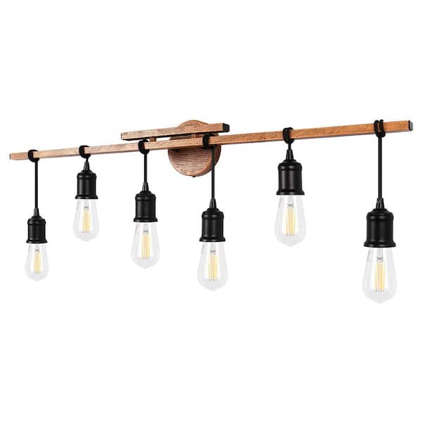Briignite 16 in. 6-Light Farmhouse Wood Grain Vintage Vanity Light for Bathroom (Bulbs Not Included)
