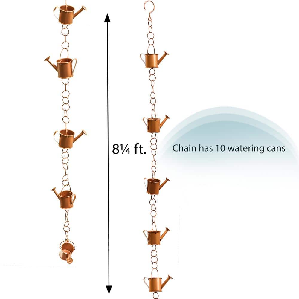 Copper Colored Iron Watering Can Rain Chain for Gutters