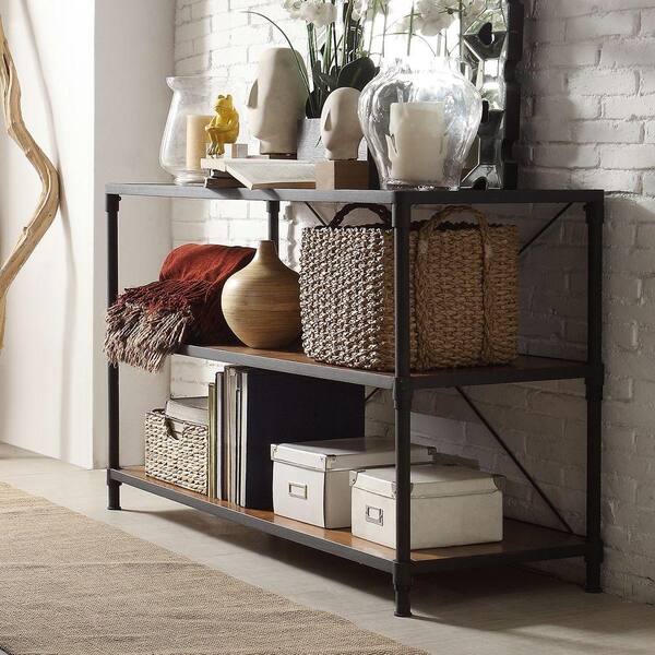 HomeSullivan Addison 50 in. Black Standard Rectangle Wood Console Table with Storage