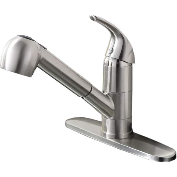 Brushed Nickel 7.87 in. H Pull Out Sprayer Kitchen Faucet with Deckplate Low Profile Stainless Steel Single Handle