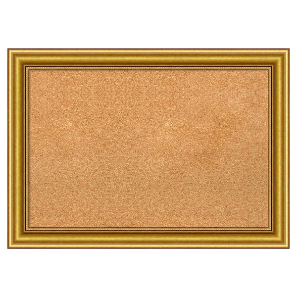 Amanti Art Townhouse Gold Wood Framed Natural Corkboard 28 in. x 20 in. Bulletin Board Memo Board