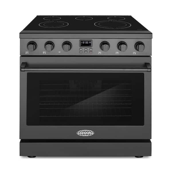 36 in. Haven Collection 6.0 cu. ft. Electric Ceramic Glass Range, 5 Burner Elements, Convection Oven, Matte Black