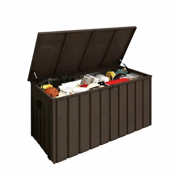 200 Gal. Metal Deck Box with Lockable Lid, Storage Cabinet for Patio Furniture, Garden Tools, Pool Supplies, Brown