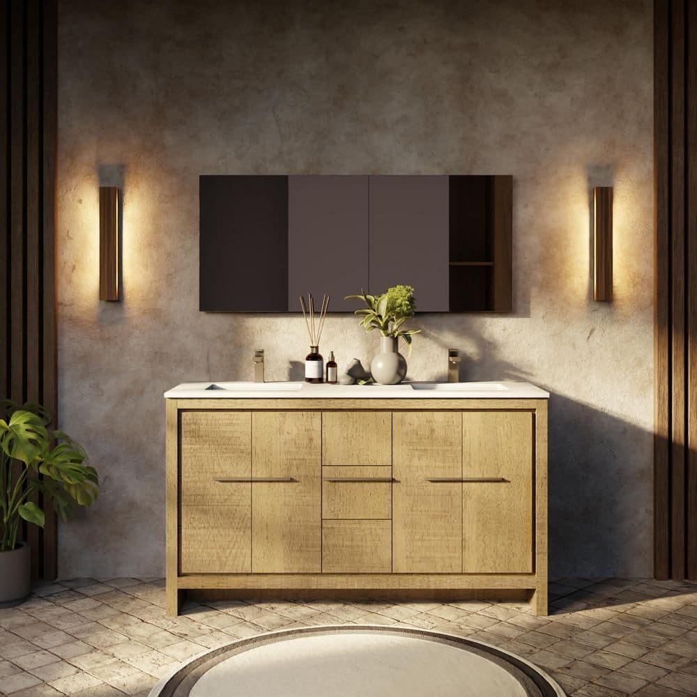 Lafarre 60 in W x 20 in D Rustic Acacia Double Bath Vanity, Cultured Marble Top and Gun Metal Faucet Set price history on PriceWatchPro