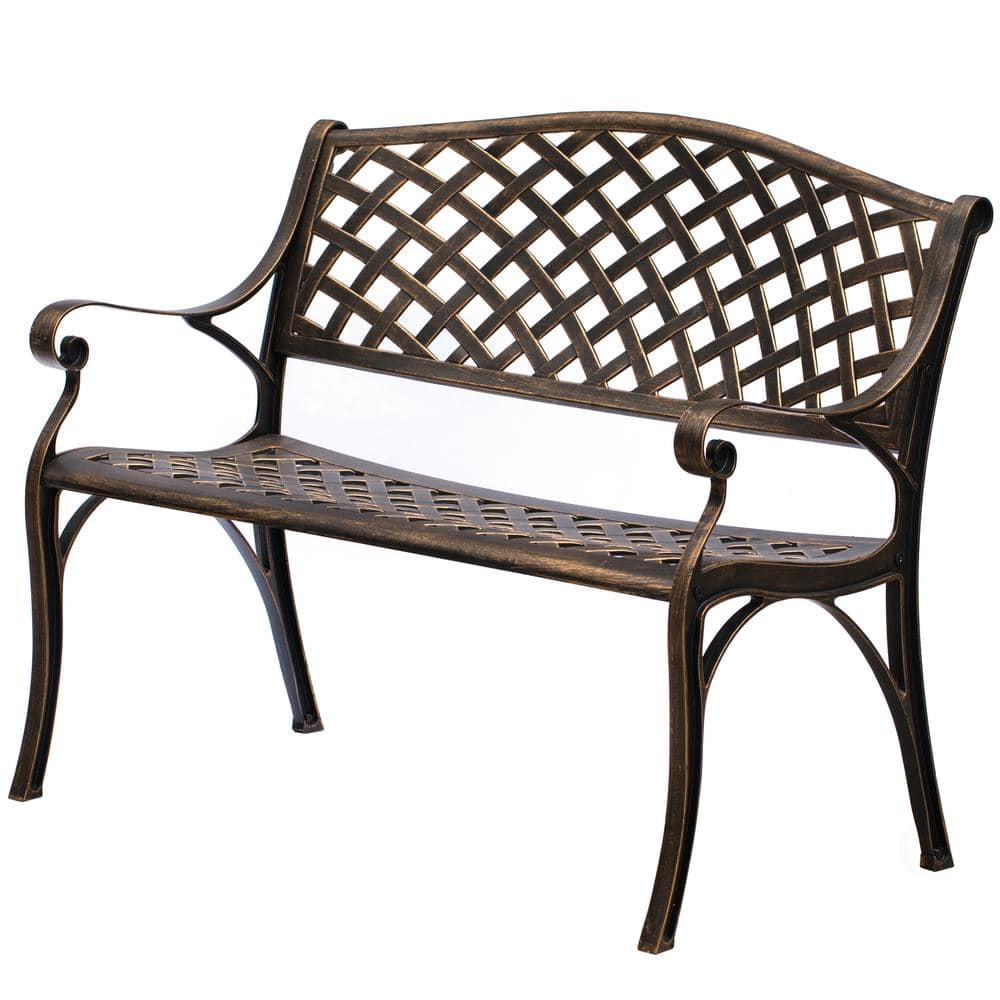 Gardenised Outdoor Weather Resistant Seating Bench, Bronze Front Porch