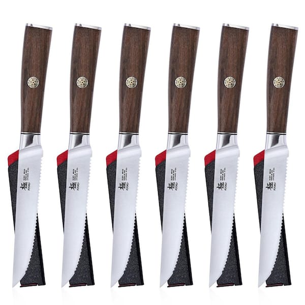 KYOKU Daimyo Series 5 in. Serrated Steak Knives, Japanese 440C Stainless Steel Kitchen Knife Set with Mosaic Pins (Set of 6)