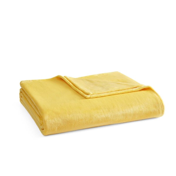 The Bedford Collection 1-Piece Lemon Bar Yellow Plush Fleece Full/Queen Blanket