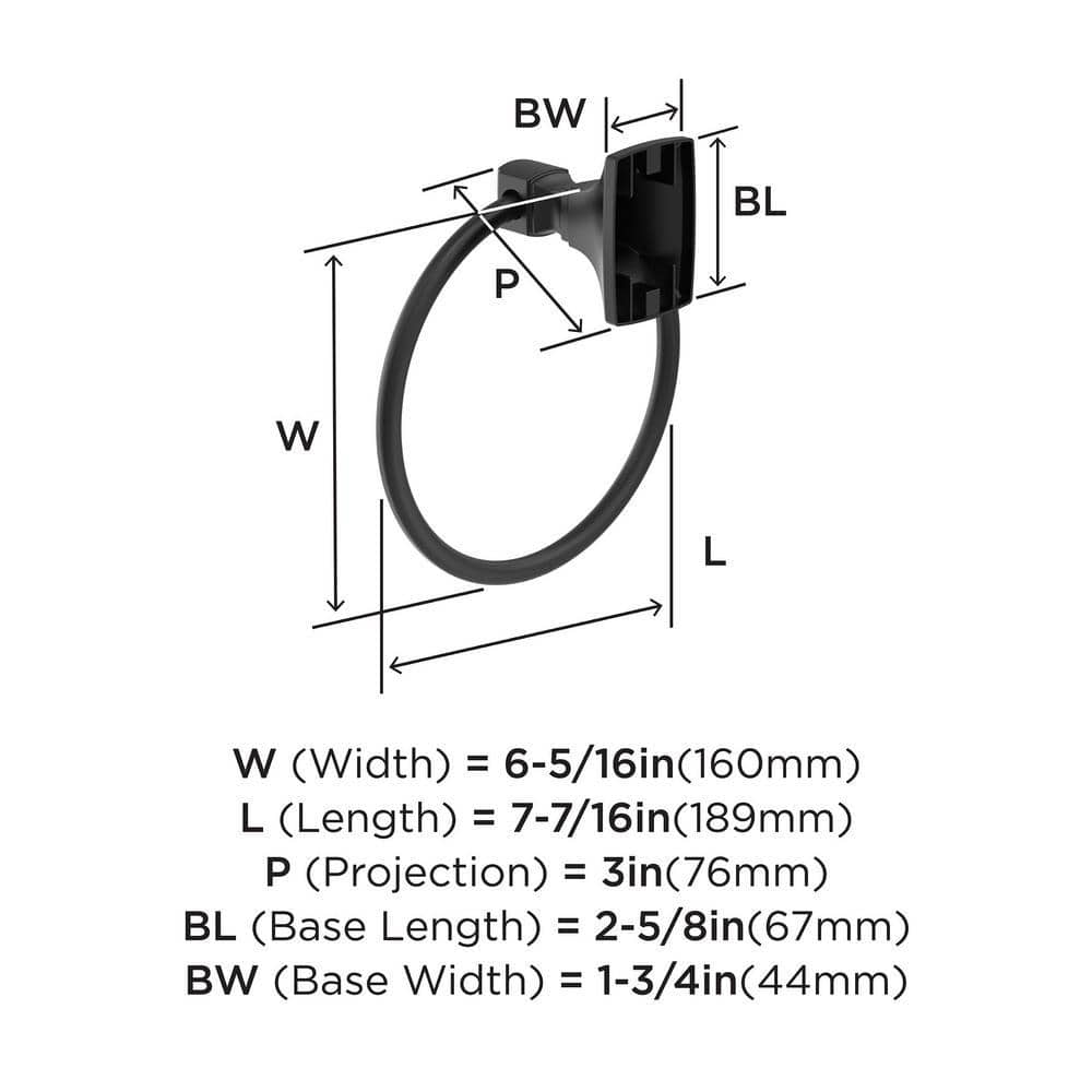 Matte Black Wall Mounted Towel Ring, 7-7/16 inch