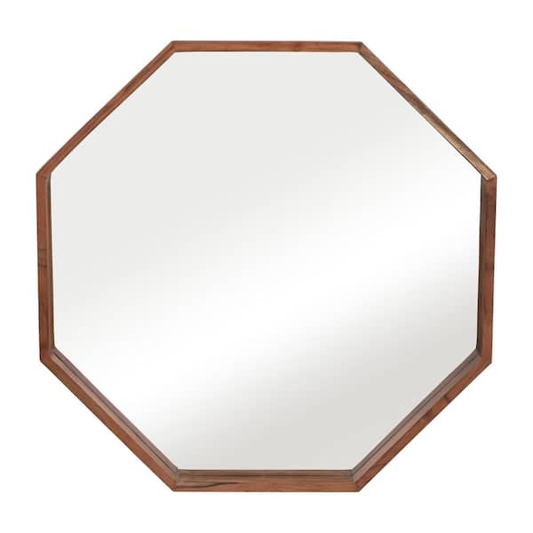 Cherry 30 in. x 30 in. Wood Octagon Cherry Finish Framed Mirror