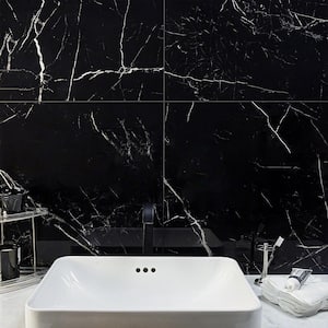 Marmo Black 23.62 in. x 23.62 in. Polished Marble Look Porcelain Floor and Wall Tile (15.49 sq. ft./Case)