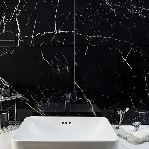 Marmo Black 23.62 in. x 23.62 in. Polished Marble Look Porcelain Floor and Wall Tile (15.49 sq. ft./Case)