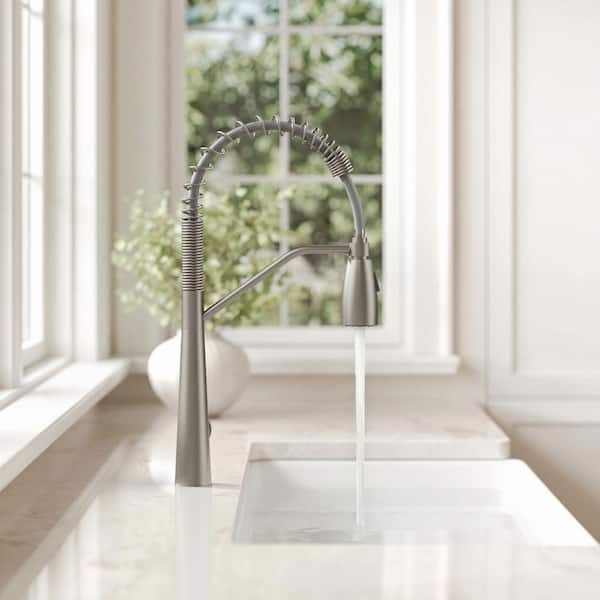 20 in. H Single Handle Pull Down Sprayer Spring Kitchen Faucet with 360° Spout Swivel in Brushed Nickel