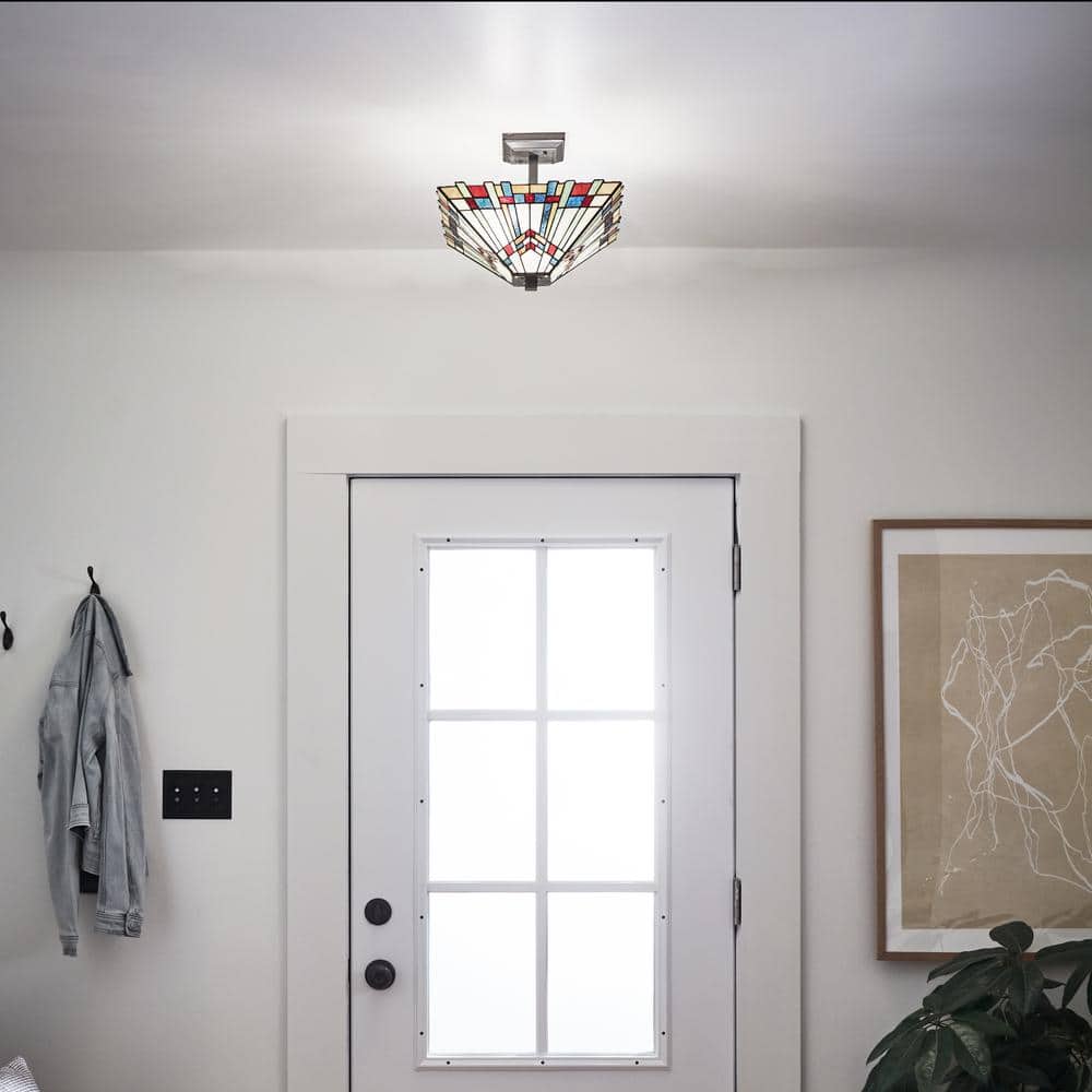 Mission-Inspired 18'' Tiffany Style Stained Glass Semi-Flush Mount in Oil-Rubbed Bronze