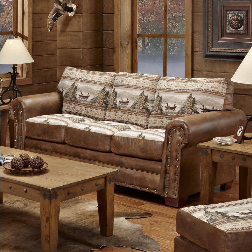 Alpine Lodge 88 in. Wide Rolled Arm Microfiber Rectangle Sofa with Removabl
