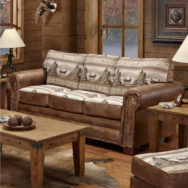 American Furniture Classics Alpine Lodge 88 in. Wide Rolled Arm Microfiber Rectangle Sofa with Removable Cushions in Alpine Lodge Tapestry