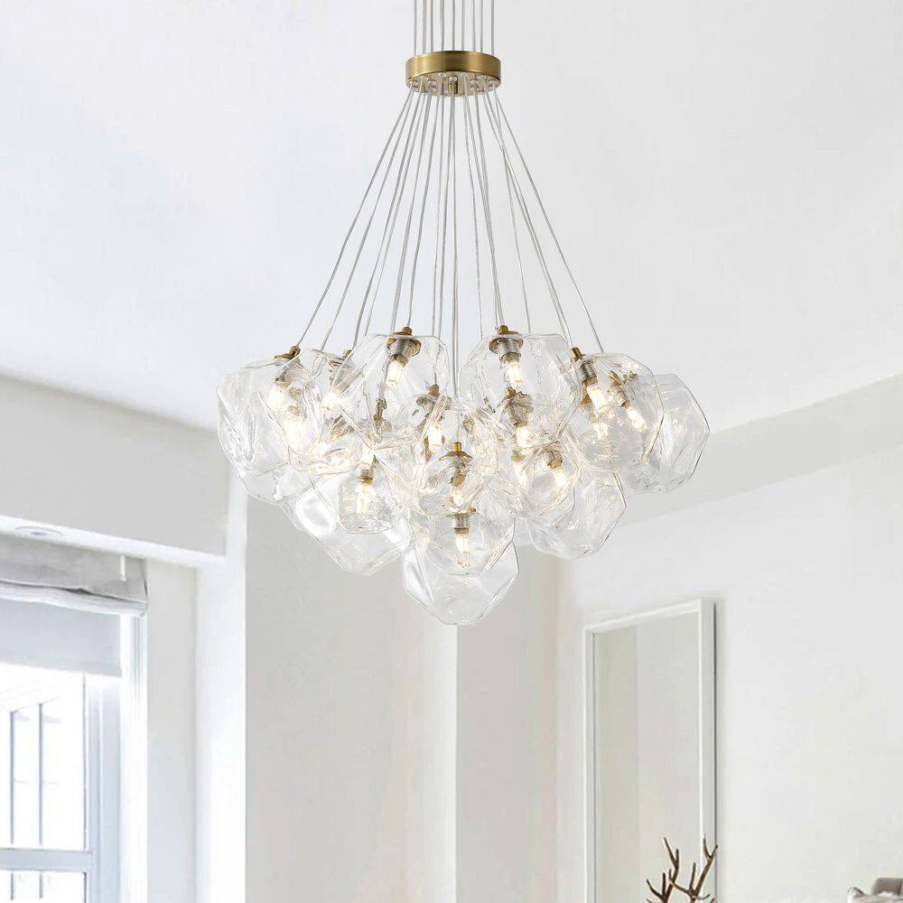 24.41 in. 19-Light Nordic Brass Chandelier Modern Bubble Stone Shape Light Fixture with Clear Glass Shades price history on PriceWatchPro
