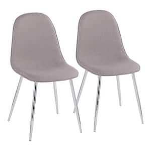 Pebble Light Grey Fabric and Chrome Metal Dining Chair (Set of 2)