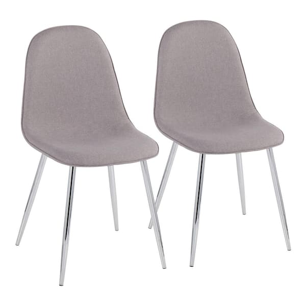 Lumisource Pebble Light Grey Fabric and Chrome Metal Dining Chair (Set of 2)