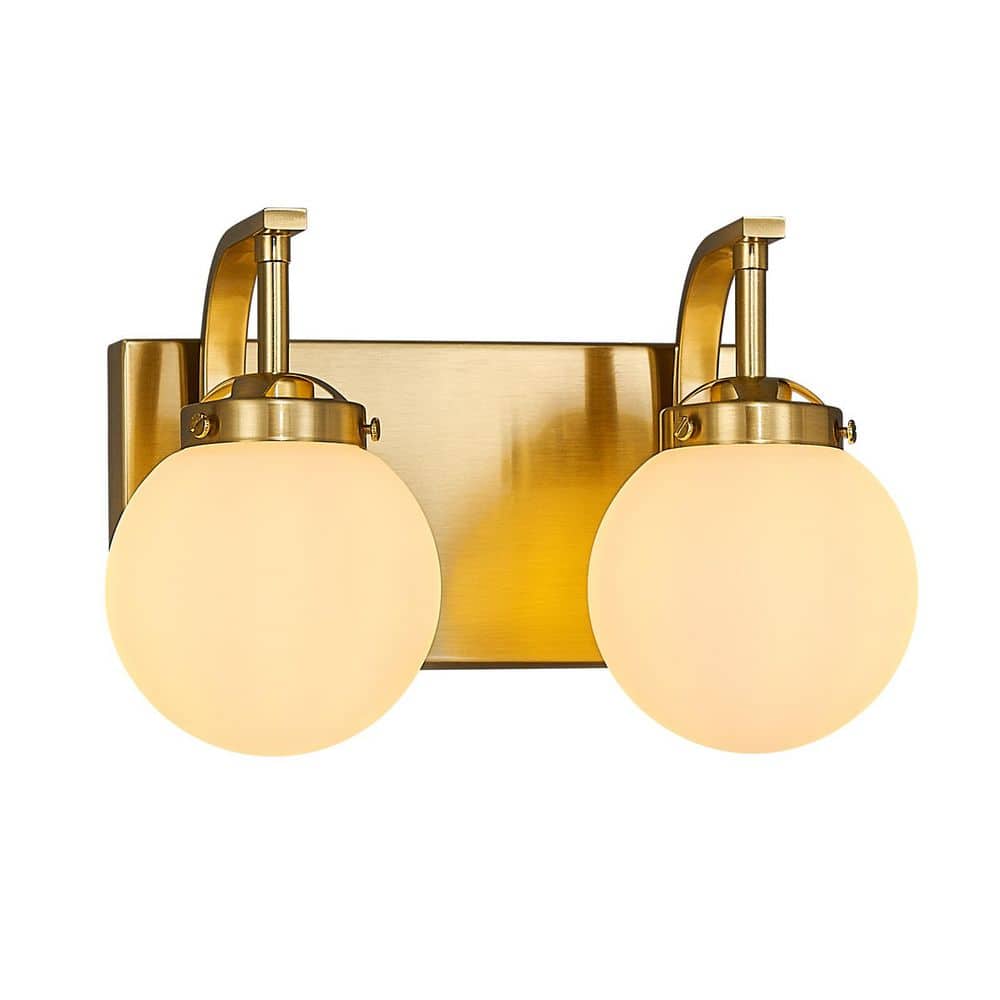 Home Lighting 11.81 in. 2-Light Gold Modern Milk White Glass Globe Shade Vanity Light Over Mirror for Bathroom price history on PriceWatchPro