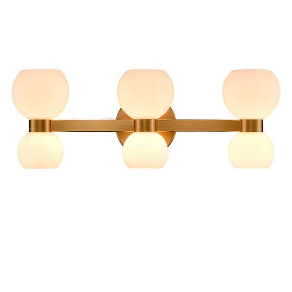 21.85 in. 6-Light Gold Vanity Light with Frosted Glass Shade