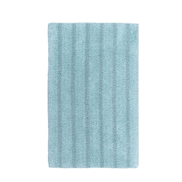 CASTLE HILL LONDON Linear Reversible Light Blue 17 in. x 24 in. Reversible Bath Rug
