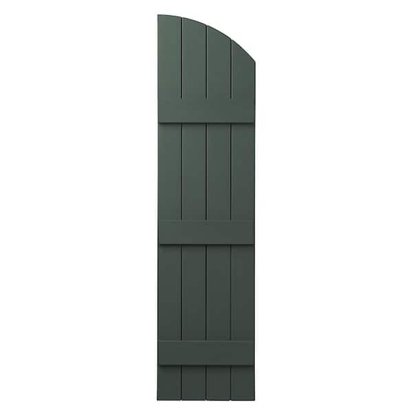 15 in. x 57 in. Polypropylene Plastic Arch Top Closed Board and Batten Shutters Pair in Green
