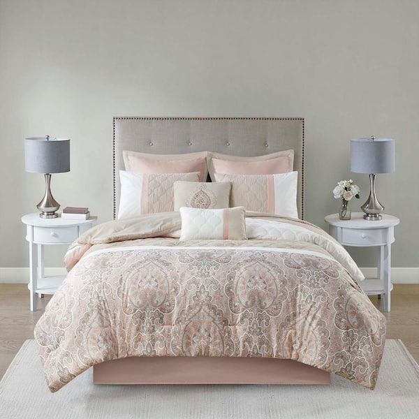 Unbranded 8-Piece Blush Polyester Queen Comforter Set, Bedding Comforter Sets with 1-Comforter, 4-Shams, 1-Bedskirt, 2-Pillow