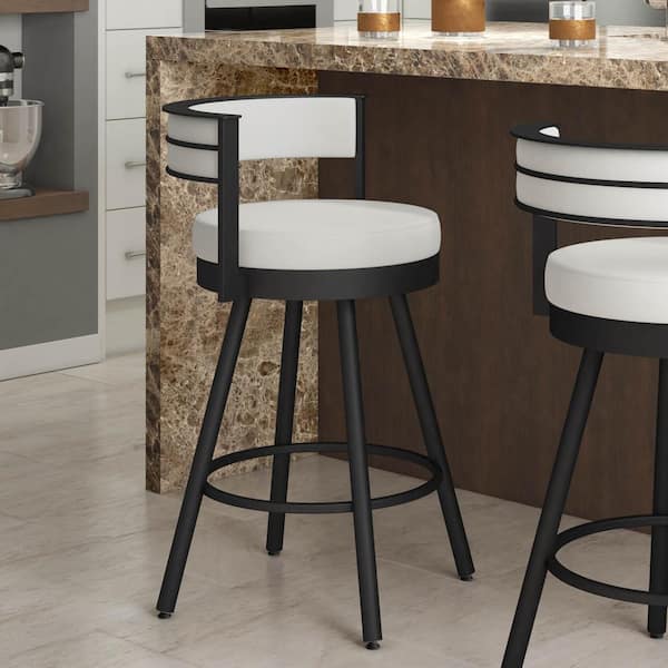 Amisco Eller 30 in. Off-White Faux Leather / Black Metal Bar Stool