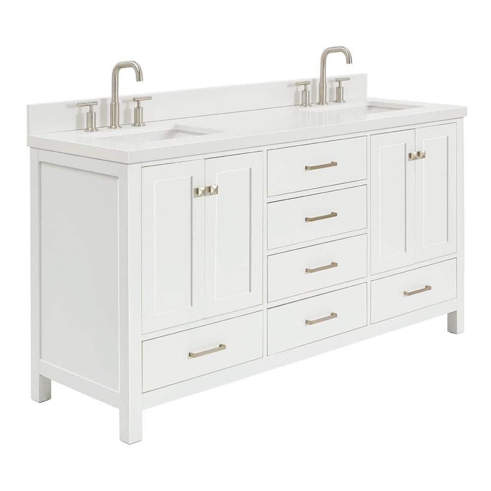 White Quartz Double Vanity with Rectangular Sinks