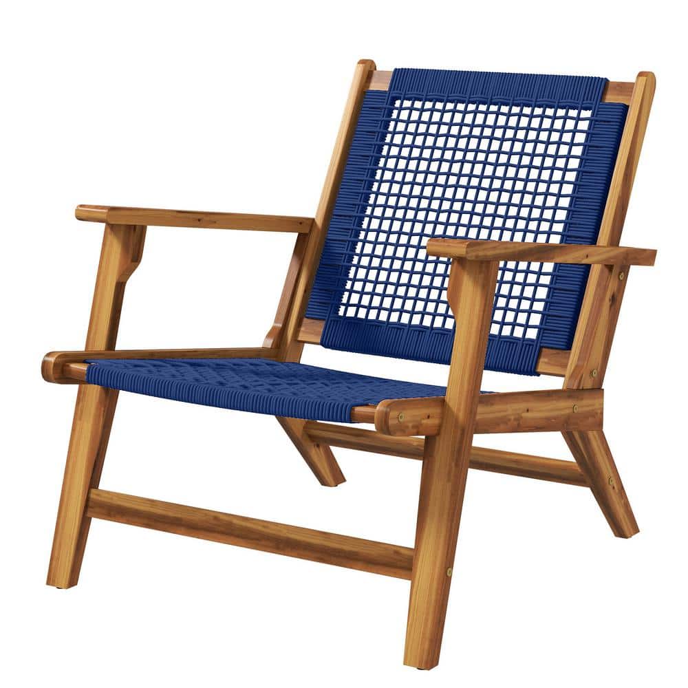 Wood Outdoor Lounge Chair with Blue PP Rope Weave, Coconino
