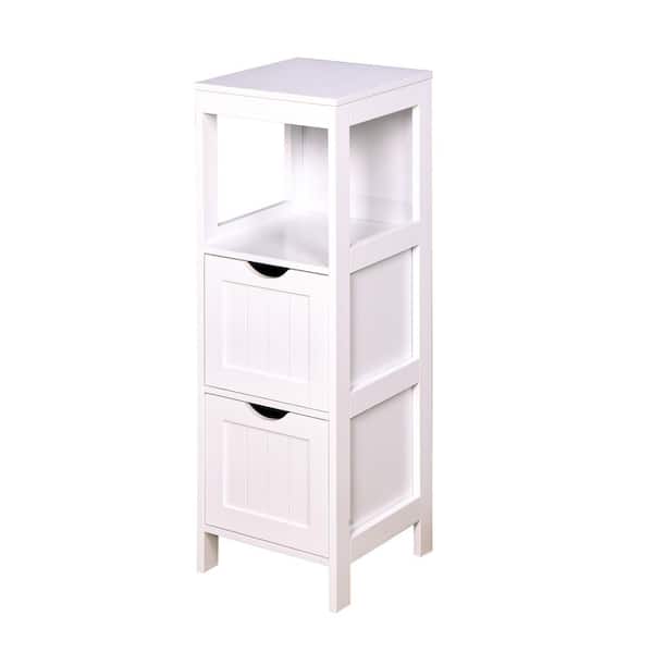 Unbranded 11.80 in. W x 11.80 in. D x 35.10 in. H Linen Cabinet with 2 Deep Drawers and 1 Open Shelf in White
