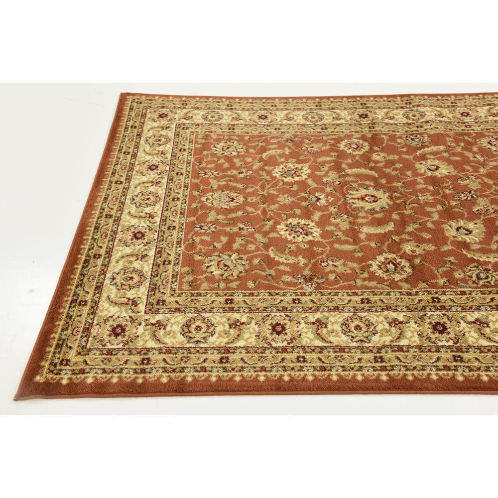 Terracotta & Ivory Easy-Care Rectangular Synthetic Rug