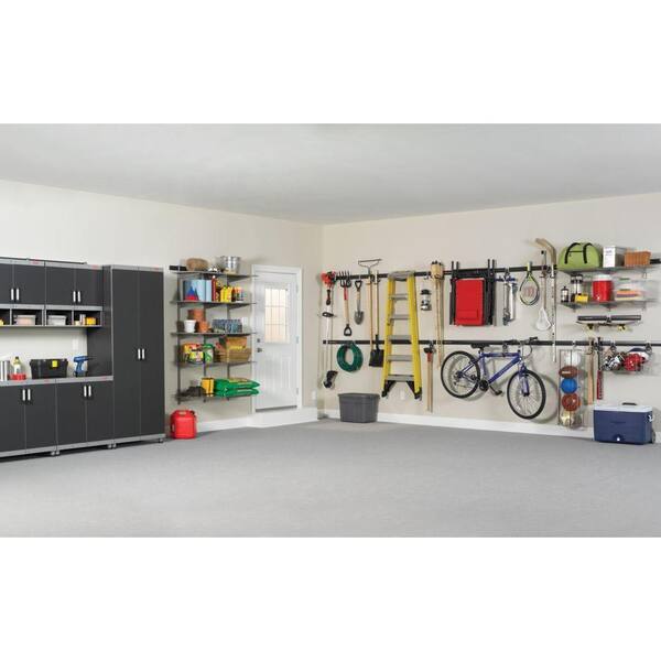Rubbermaid - FastTrack Garage 4-Shelf 48 in. x 16 in. Laminate Storage Shelves in Black with 47 in. Upright and Extension Kit