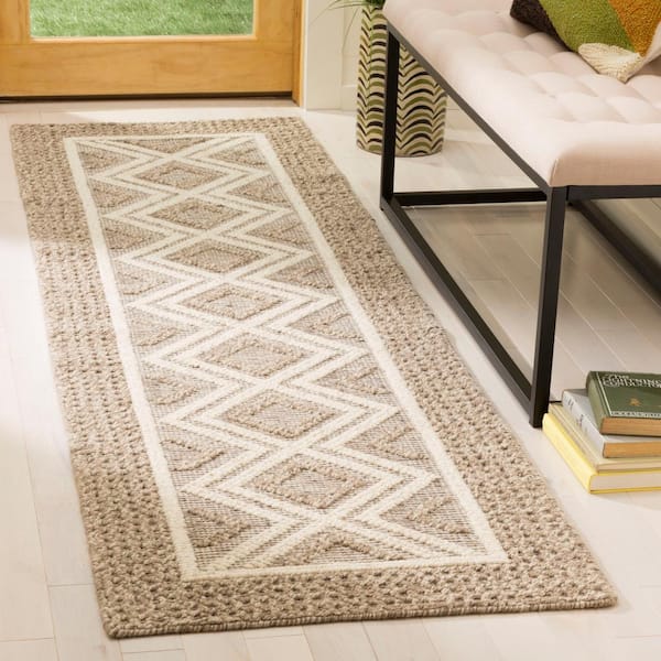 Vermont Beige/Ivory 2 ft. x 14 ft. Border Geometric Runner Rug