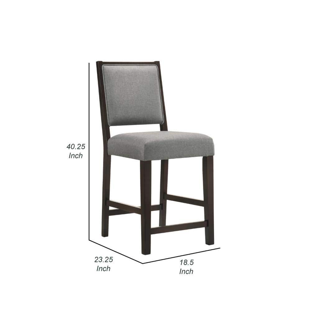 Gray Fabric and Espresso Brown Wood Counter Height Stool, Set of 2