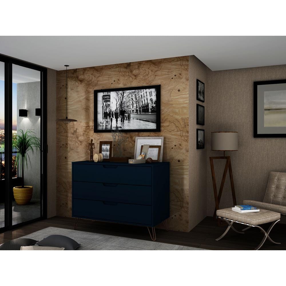 Tatiana Midnight Blue 3-Drawer Mid-Century Modern Dresser