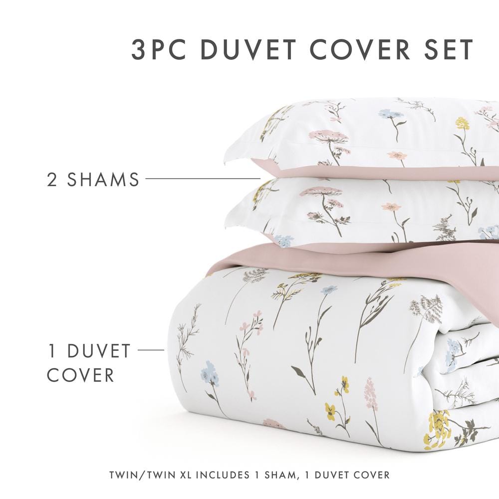 Pink Wild Flower Reversible Full/Queen Microfiber 3-Piece Duvet Cover Set
