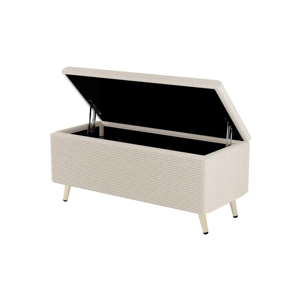 Beige 38 in. Corduroy Upholstered Bedroom Bench with Metal Legs, Modern Sto