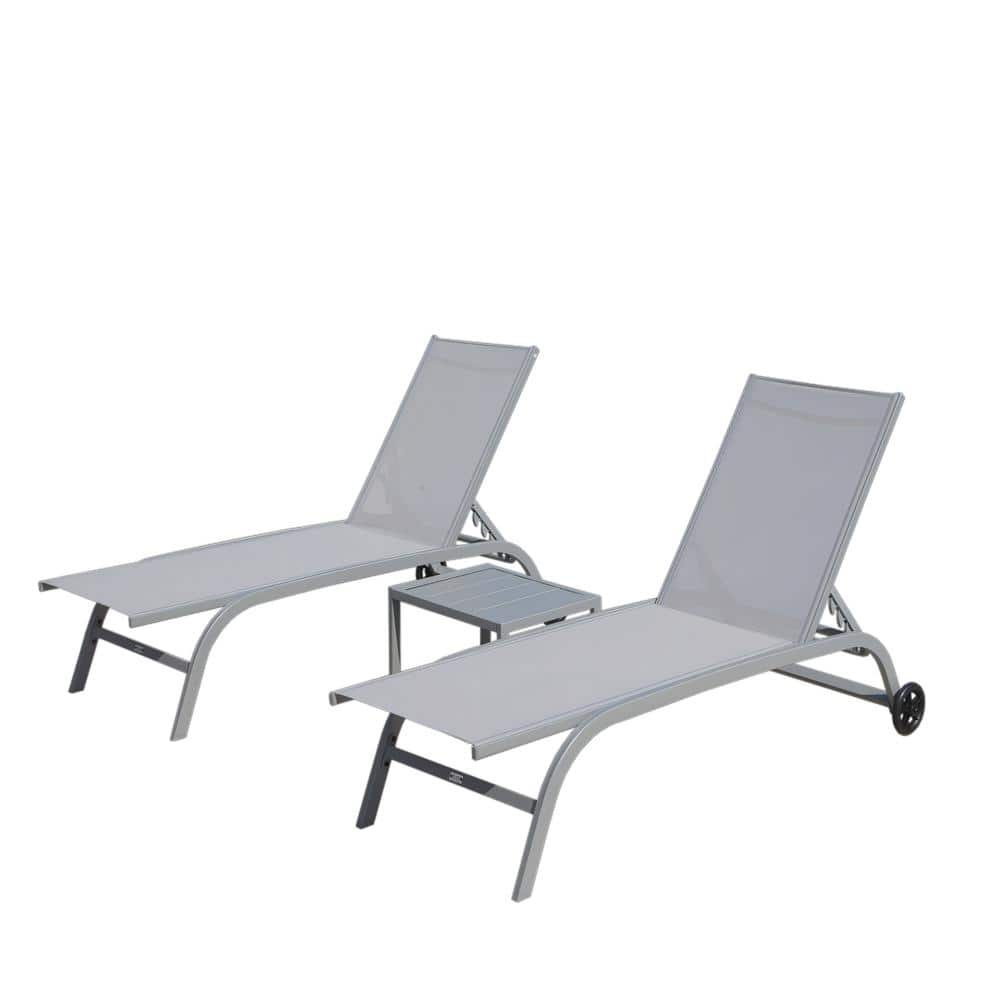3-Pieces Grey Metal Outdoor Chaise Lounge with Wheels, Lounge Chairs with 5 Adjustable Position for Patio, Beach price history on PriceWatchPro