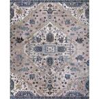 Talya Ivory/Blue 9 ft. x 12 ft. Medallion Area Rug