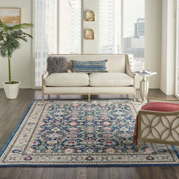 Global Vintage Navy Multicolor 8 ft. x 10 ft. Vintage Persian Medallion Area Rug