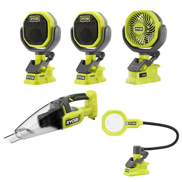 ONE+ 18V Cordless 5-Tool Combo Kit with (2) Speakers, Fan, LED Light, and Hand Vac (Tools Only)