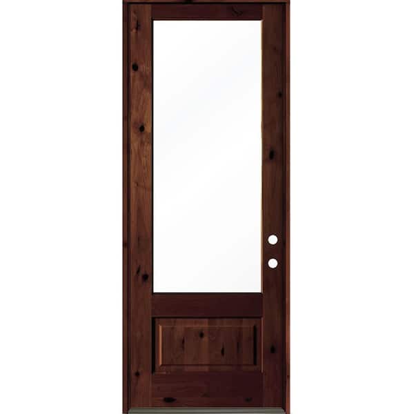 36 in. x 96 in. Knotty Alder Left-Hand/Inswing 3/4 Lite Clear Glass BEHR Red Mahogany Stain Wood Prehung Front Door