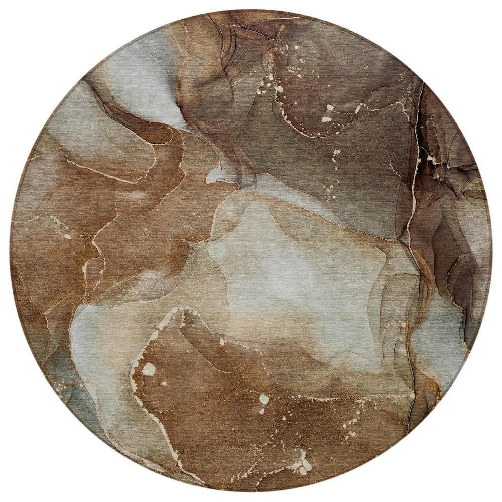Brown 8 ft. Round Woven Abstract Polyester Round Indoor/Outdoor Area Rug price history on PriceWatchPro