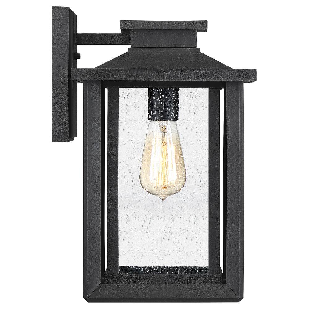 Wakefield Black Iron Outdoor Wall Lantern with Clear Seedy Glass