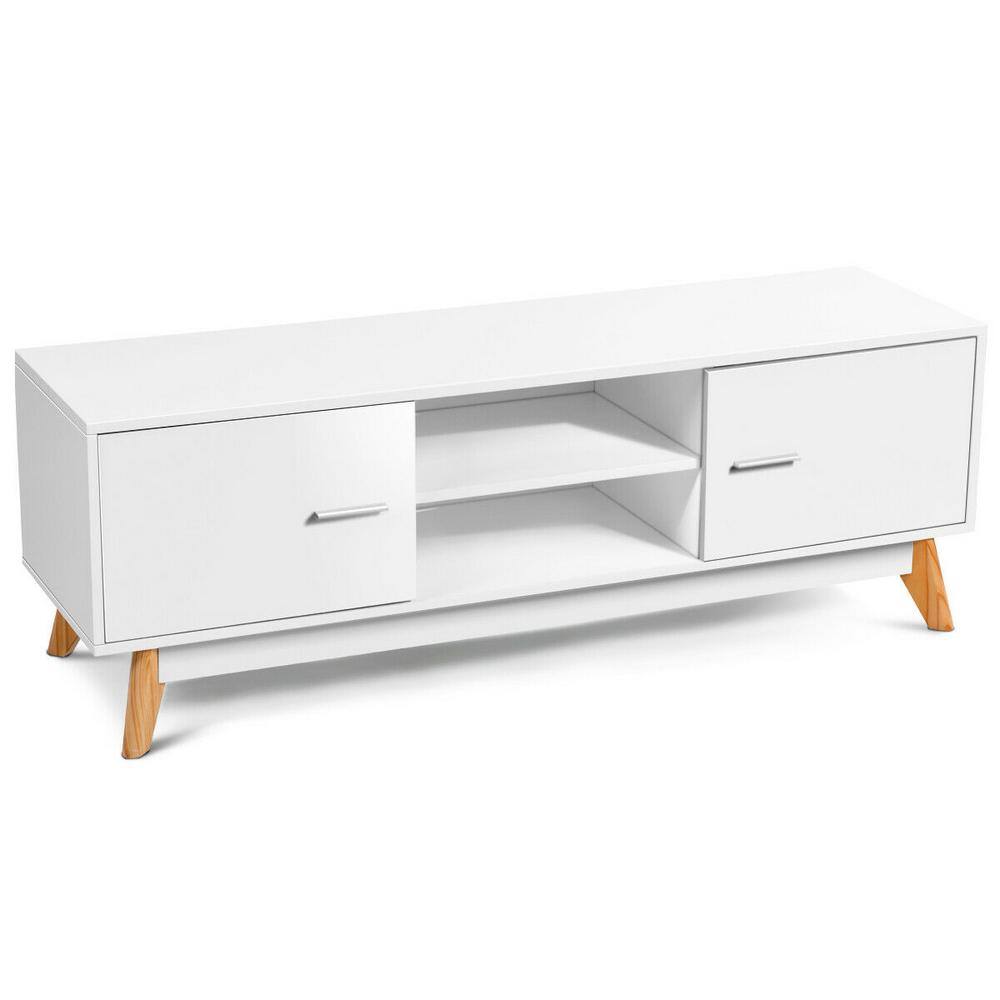 Costway 55 in. White TV Stand Entertainment Center Console Cabinet ...