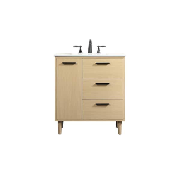 Unbranded Simply Living 30 in. W x 19 in. D x 34 in. H Bath Vanity in Maple with Ivory White Engineered Marble Top