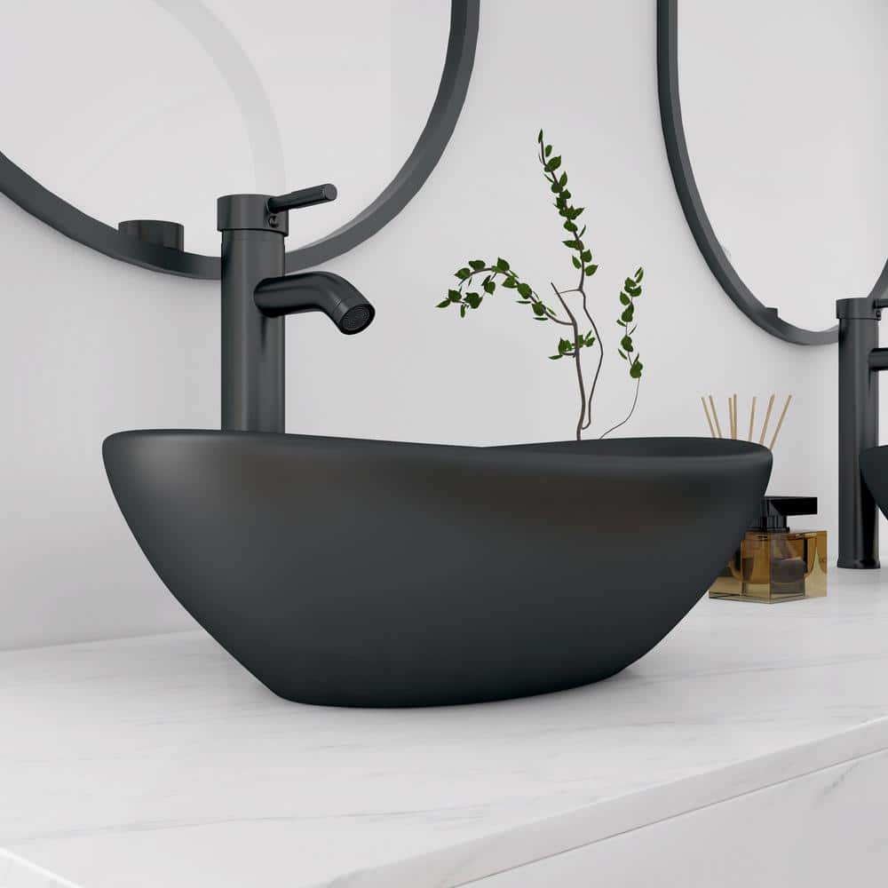 Matte Black Ceramic Oval Vessel Bathroom Sink