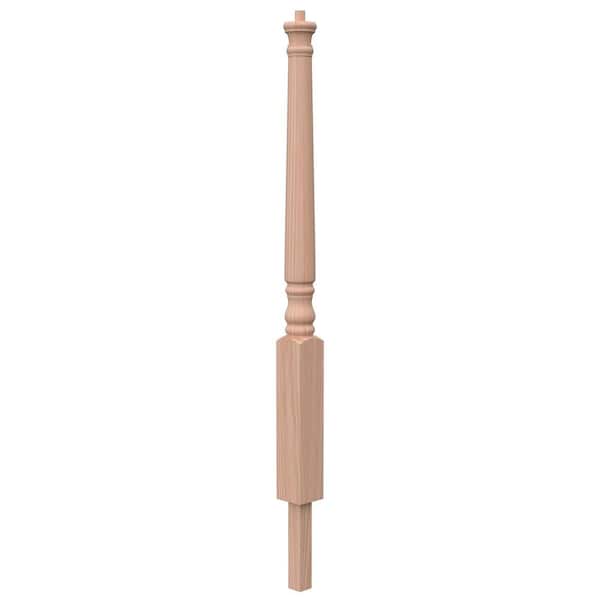 Stair Parts 4063 43 in. x 3 in. Unfinished Red Oak Pin Top Volute with Square Bottom Newel Post for Stair Remodel