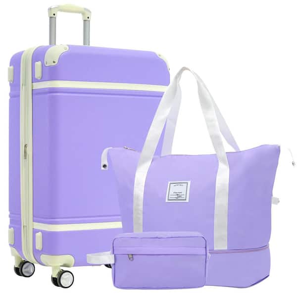 30.3 in. Purple ABS Lightweight Spinner Suitcase with TSA Lock, Toiletry Bag and Travel Duffel Bag